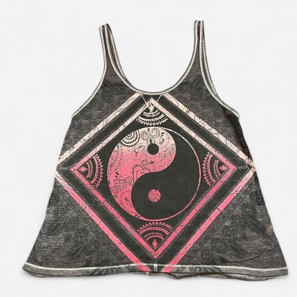 Y2K Mudd Tank Top pink and black yin-yang design with paisley details size L